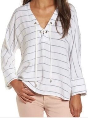 Rails Lily Positano Stripe Linen Blend Top Size Small